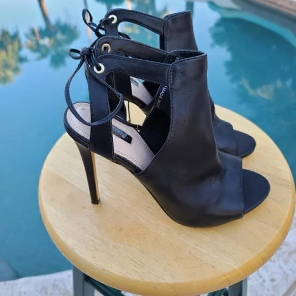 Topshop Black Leather Randy Heels Ankle Ties  US 6.5 - UK 4 - EU 37 - Picture 2 of 7